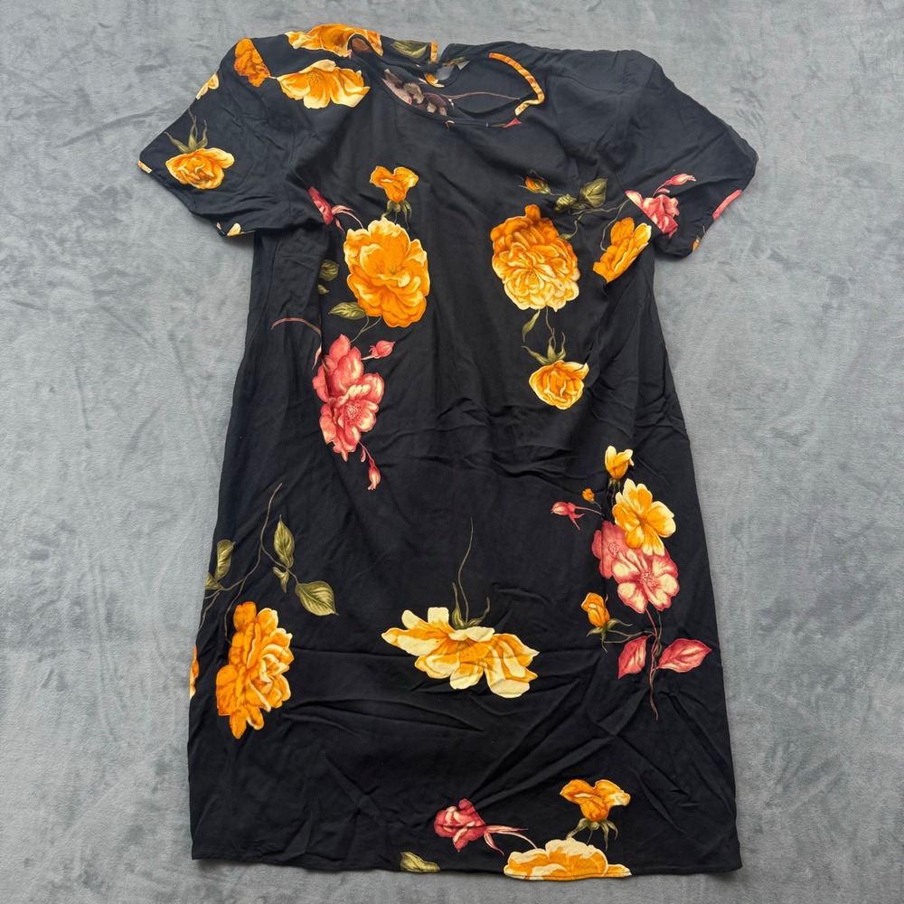 Elisabeth by Liz Claiborne Vintage Black Floral Rayon Shift Dress Plus Size 18